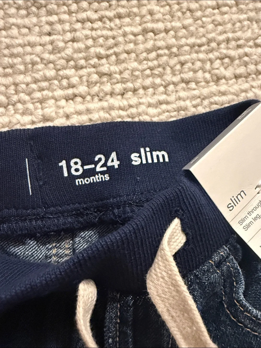 Kids Dark Blue Elastic-Waist Denim Pants with Drawstring baby gap
